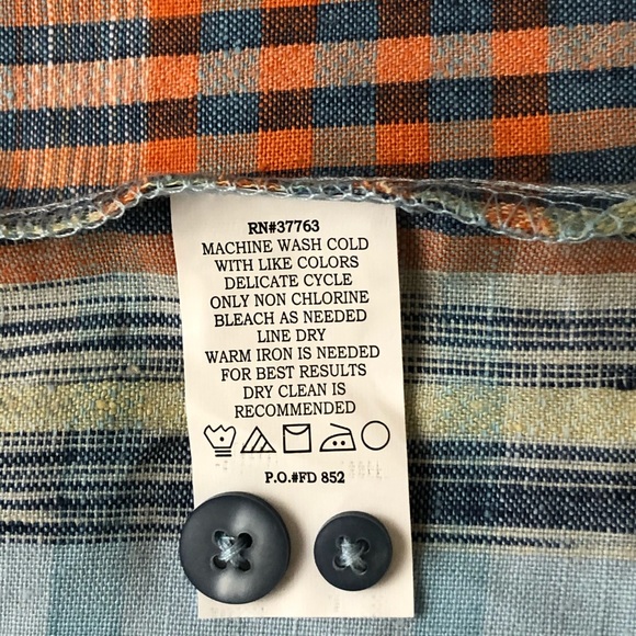 Cubavera Shirt Mens L 100% Linen Blue Orange Plaid Short Sleeve - Picture 11 of 11